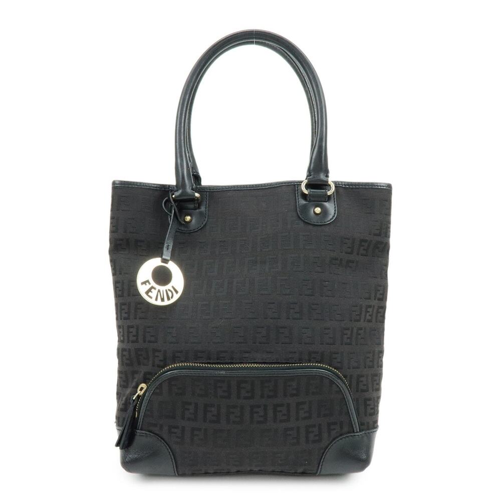 Fendi Zucchino & Leather Tote Black